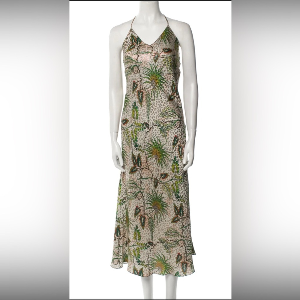 ADIRIANA IGLESIAS Elegant Green and Cream Floral Maxi Dress